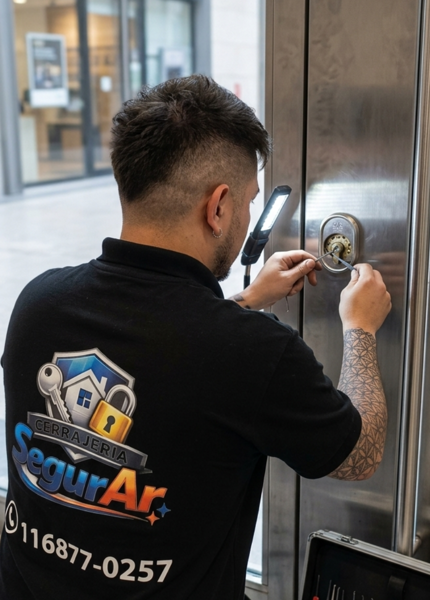 Técnico de Cerrajería SegurAr trabajando en una apertura